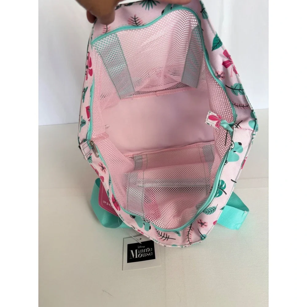 Disney Minnie Mouse Mesh Cooler Tote 2 in 1 Pink Tropical Beach Bag New